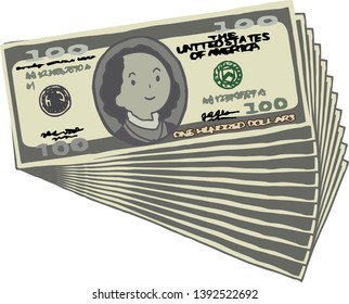 This is an illustration of a bunch of $ 100 US banknotes.