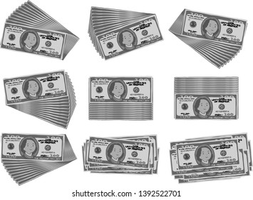 This is an illustration of a bunch of $ 100 US banknotes.