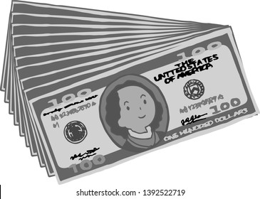 This is an illustration of a bunch of $ 100 US banknotes.