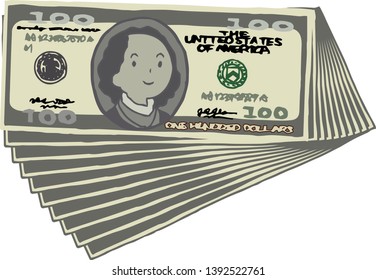 This is an illustration of a bunch of $ 100 US banknotes.