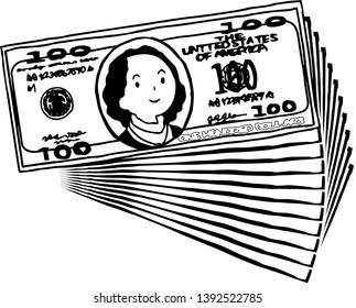 This is an illustration of a bunch of $ 100 US banknotes.