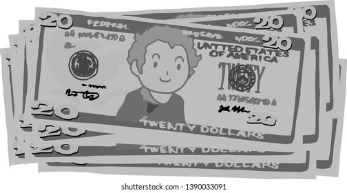 This is an illustration of a bunch of $ 20 US banknotes.