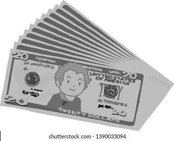 This is an illustration of a bunch of $ 20 US banknotes.