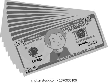 This is an illustration of a bunch of $ 20 US banknotes.