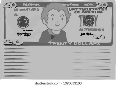This is an illustration of a bunch of $ 20 US banknotes.