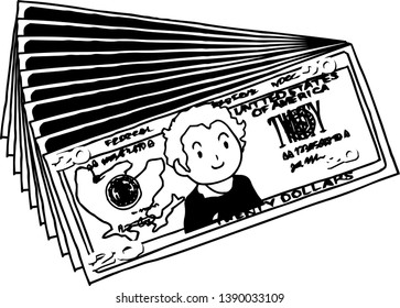 This is an illustration of a bunch of $ 20 US banknotes.