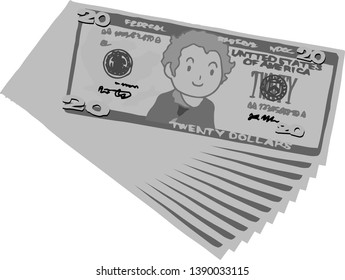 This is an illustration of a bunch of $ 20 US banknotes.