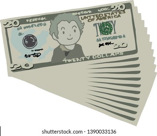 This is an illustration of a bunch of $ 20 US banknotes.