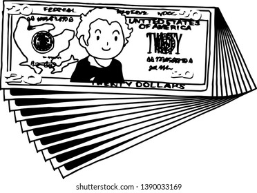 This is an illustration of a bunch of $ 20 US banknotes.