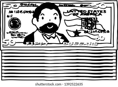 This is an illustration of a bunch of fifty dollars US banknotes.
