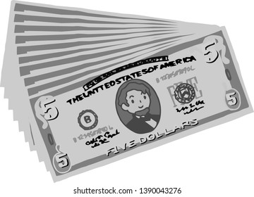 This is an illustration of a bunch of five dollar US banknotes.