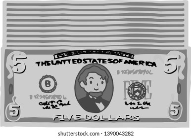 This is an illustration of a bunch of five dollar US banknotes.