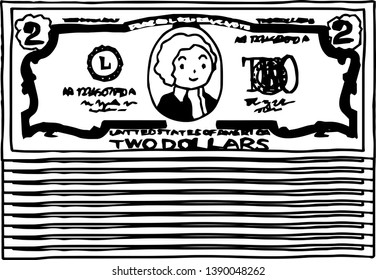 This is an illustration of a bunch of two dollar US banknotes.