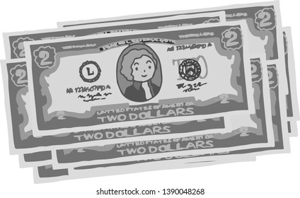 This is an illustration of a bunch of two dollar US banknotes.