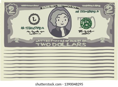 This is an illustration of a bunch of two dollar US banknotes.