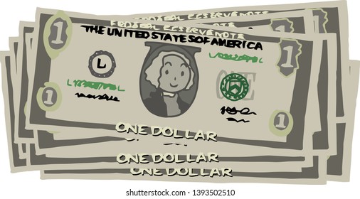 This is an illustration of a bundle of one dollar US banknotes.