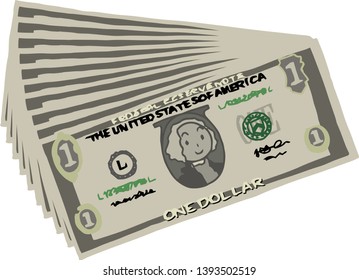 This is an illustration of a bundle of one dollar US banknotes.