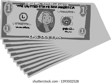 This is an illustration of a bundle of one dollar US banknotes.