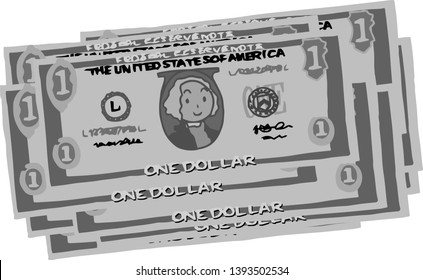 This is an illustration of a bundle of one dollar US banknotes.