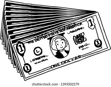 This is an illustration of a bundle of one dollar US banknotes.