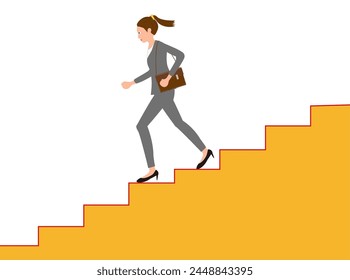 This is an illustration of a business woman going down the stairs.