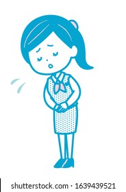 This is an illustration of a business woman who apologizes. Vector image.