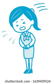 This is an illustration of a business woman who apologizes in a hurry. Vector image.