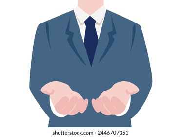 This is an illustration of a businessman in a business suit, showing his hands.