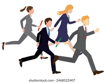 This is an illustration of businessmen running and passing the baton.