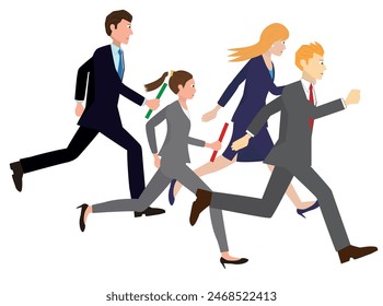 This is an illustration of businessmen running and passing the baton.