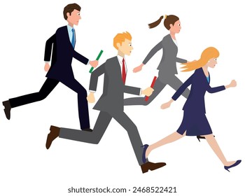 This is an illustration of businessmen running and passing the baton.