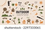 This is an illustration of camping goods, outdoor equipment and leisure scene.