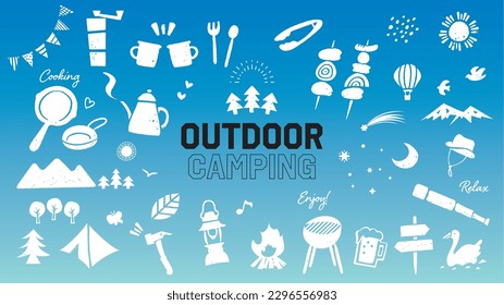 This is an illustration of camping goods, outdoor equipment and leisure scene.