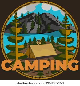 Dieses Camping-Zelt-Vektordesign eignet sich für Abenteuerlogos, Aufkleber, Banner, Vorlagen usw.
