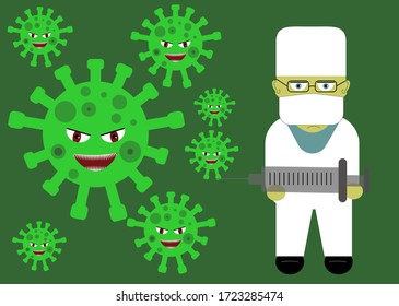 Esta ilustración puede servir como un llamamiento visual para combatir la epidemia de virus escuchando las recomendaciones de los médicos. Se puede usar como afiche.