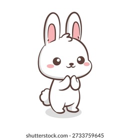 This illustration captures a bunny applauding or feeling delighted. Ideal for social media stickers, congratulatory messages, or character reaction sets.
