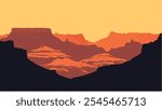 This illustration captures the expansive beauty of the Grand Canyon at sunset, where the towering, jagged cliffs and deep ravines are bathed in warm, golden hues.