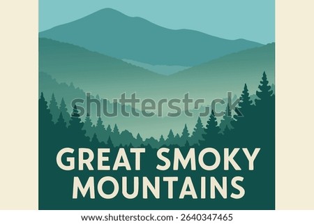 This illustration captures the serene early morning mist that rolls through the Great Smoky Mountains forest, enveloping the trees in a soft veil of fog.