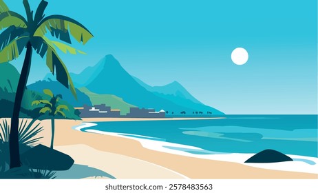 This illustration captures the stunning beauty of Tenerife, an island in the Canary Islands, showcasing its serene coastline. 