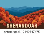 This illustration captures the stunning fall foliage along Skyline Drive in Shenandoah National Park, with the Blue Ridge Mountains in the background.