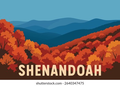 This illustration captures the stunning fall foliage along Skyline Drive in Shenandoah National Park, with the Blue Ridge Mountains in the background.