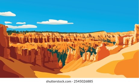 This illustration captures the stunning landscape of Bryce Canyon National Park in southern Utah, famous for its unique geological formations known as hoodoos.