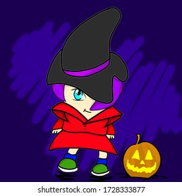 This is illustration cartoon of a litte witch.