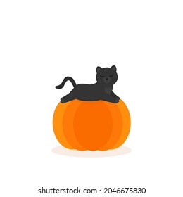 This is an illustration. Cat on the pumpkin.