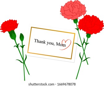 This illustration celebrates Mother's Day.
Send thanks to mom with carnation and message.