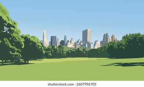 This illustration of Central Park and the New York City skyline captures the perfect balance of lush greenery and towering skyscrapers. 