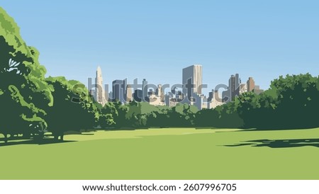 This illustration of Central Park and the New York City skyline captures the perfect balance of lush greenery and towering skyscrapers. 
