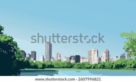 This illustration of Central Park and the New York City skyline captures the perfect balance of lush greenery and towering skyscrapers. 