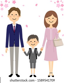 This is an illustration of a child and family entering elementary school.