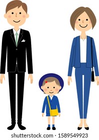 This is an illustration of a child and family entering the preschool.